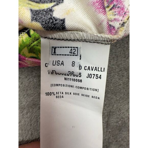 Roberto Cavalli Class Silk Floral Blouse Sz 8 Black Multicolor Off Shoulder 3/4 - Picture 11 of 11